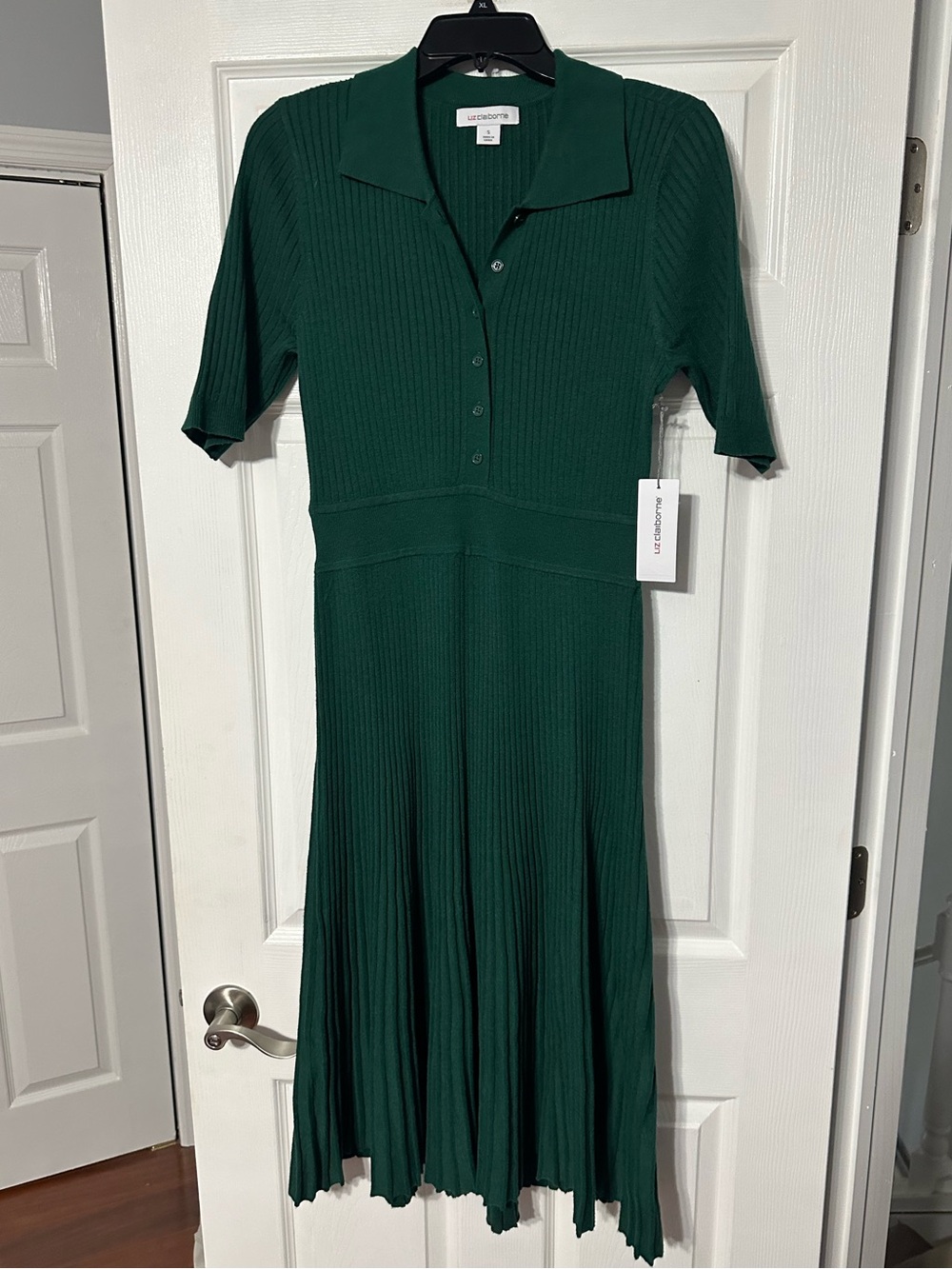 NWT Liz Claiborne Medieval Green Ribbed Polo Midi Dress